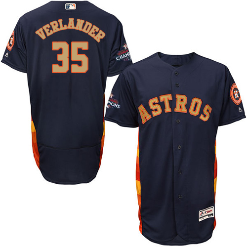 Astros #35 Justin Verlander Navy Blue FlexBase Authentic 2018 Gold Program Cool Base Stitched MLB Jersey - Click Image to Close
